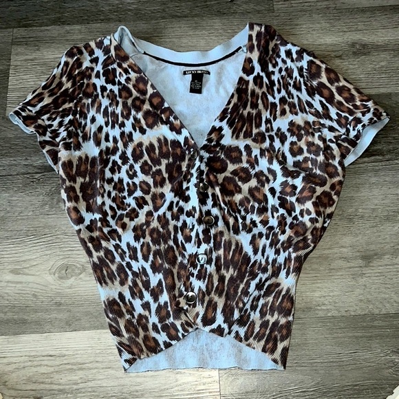 LUCKY BRAND BUTTON UP ANIMAL PRINT CARDIGAN - Picture 1 of 3